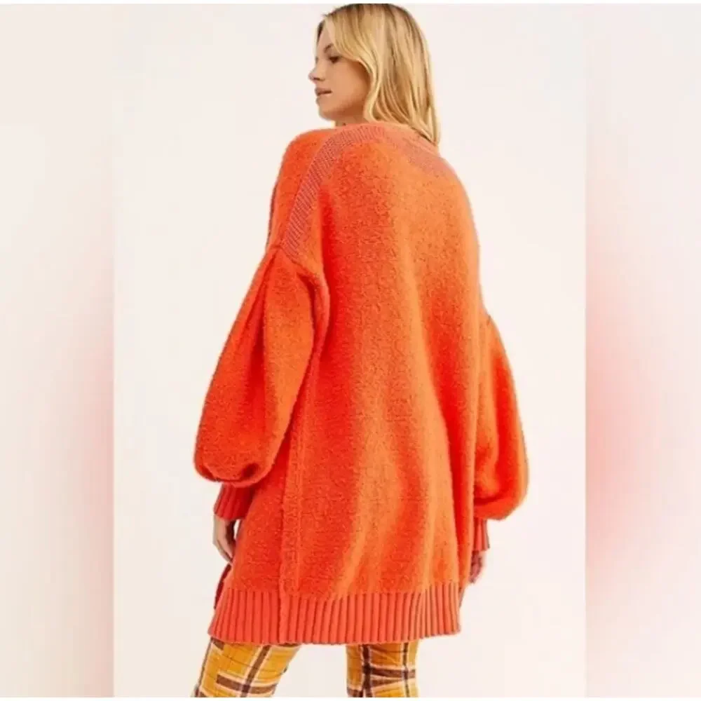 Free People Snow Drop Oversized Cardigan V Neck Sweater Orange XS Boho 3968 - Picture 2 of 13
